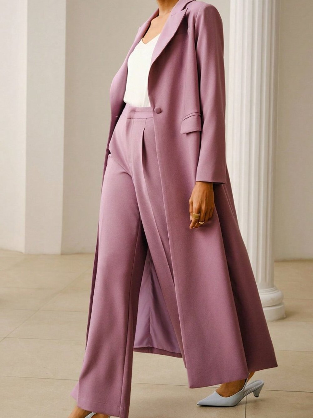 Purple Elegant Women's Oversized Loose Long Blazer Jacket